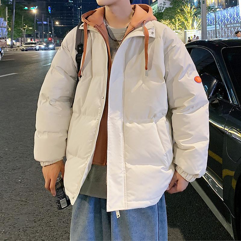 New winter men's and women's versatile thickened warm cotton-padded jacket men's winter jacket fake two-piece hooded cotton-padded jacket men's