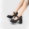 One-word buckle single shoes women's black thick heel high heels French Mary Jane shoes platform spring and summer new wedding dress bridesmaid shoes