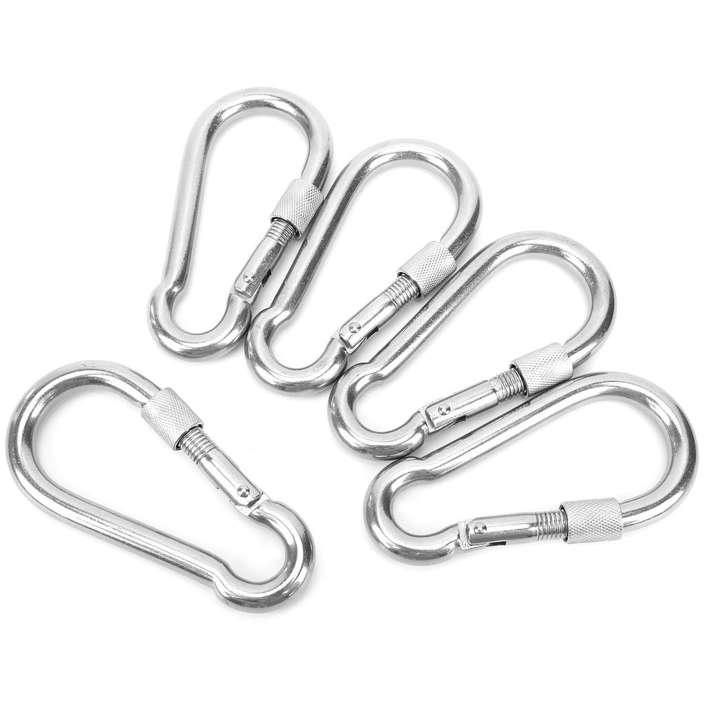 5pcs 120mm Locking Carabiner Clip Heavy Duty Spring Snap Hook with Nut Lock Buckle for Camping