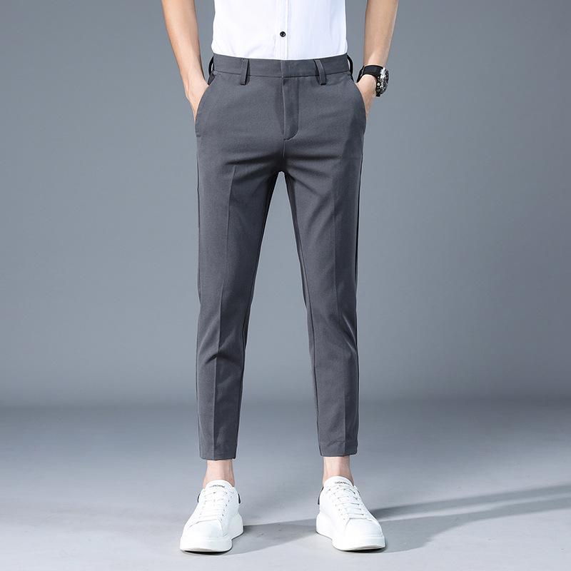 Men's Korean Style Slim Ice Silk Nine-Point Trousers - Soft, Trendy, Slightly Elastic, All-Match Casual Trousers