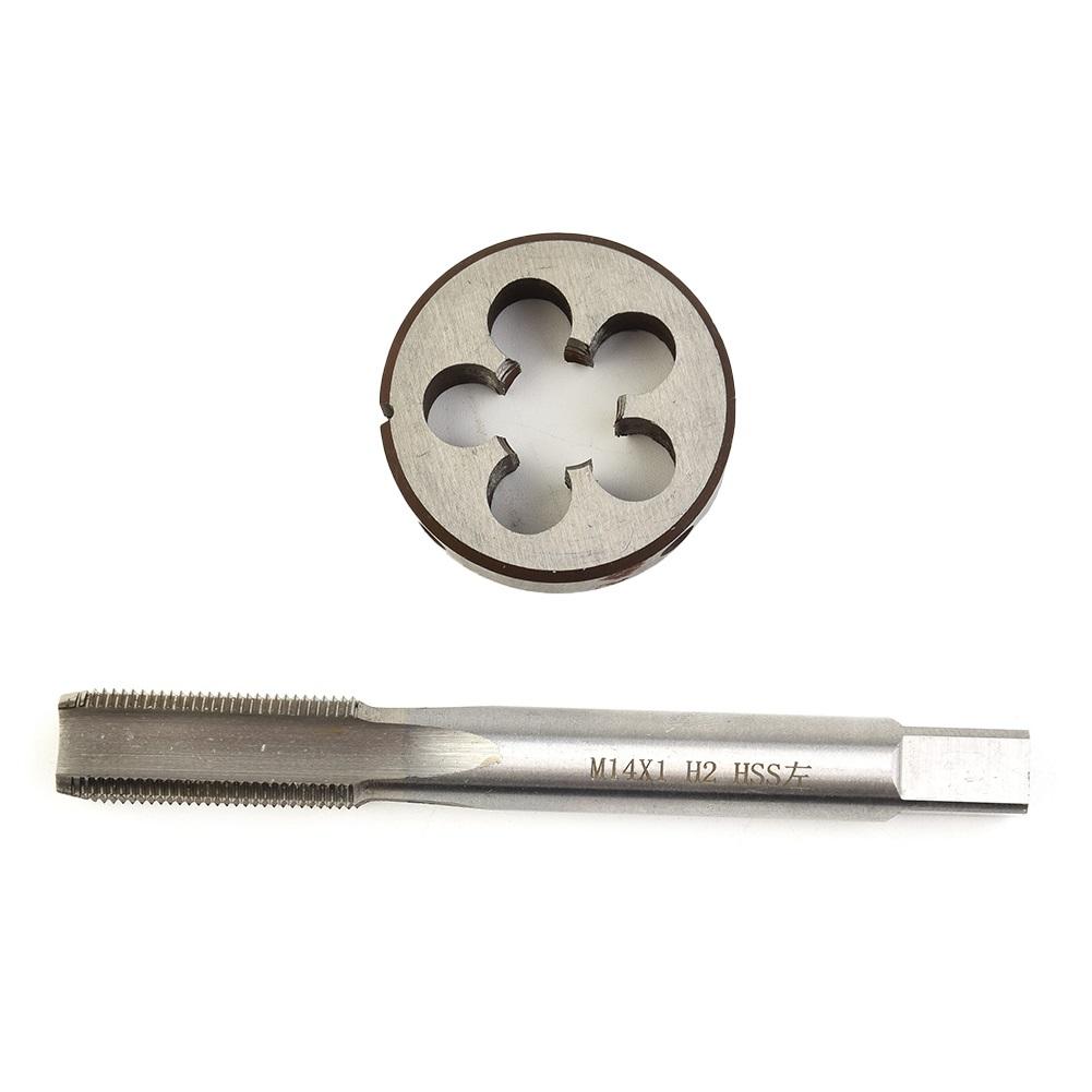 HSS M-14*1,0mm Gewindebohrer & M-14*1,0mm Schneideisen Metrisches Gewinde Linksgewinde Metallbearbeitungswerkzeuge M-14*1 Gewindebohrer+Rundschneideisen-Satz Elektrowerkzeugzubehör