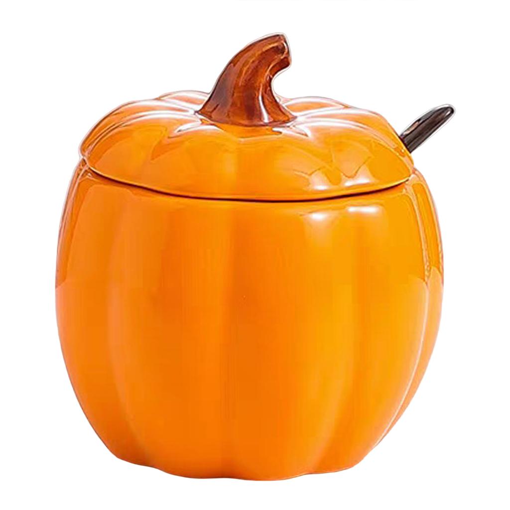 400mI Ceramic Soup Bowl with Lid Creative Pumpkin Shape Soup Bowl Household Large Soup Noodle Bowl Halloween Decoration