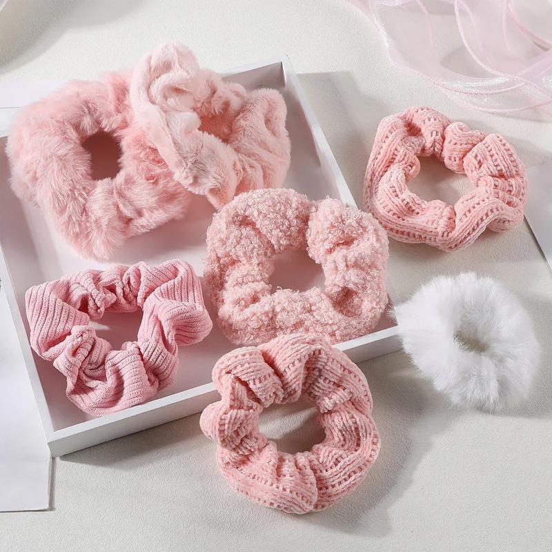 7Pcs/Set Ponytail Holder Hair Accessories Hair Scrunchies Solid Color Velvet for Girls Women Hair Band