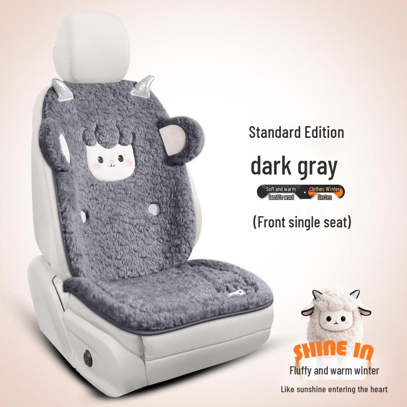 Women's Cute Cartoon Plush Winter 3-Piece Car Seat Cushion Set for Five-Seat Vehicles