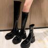 Women Thin Boots 2026 New Fashion Patent Leather Round Toe Platform Ankle Boots Knee High Boots Over The Knee Boots Woman Boots