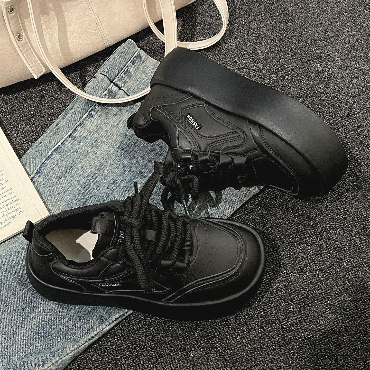 

Queen Fan retro platform white shoes women s 2025 new autumn with skirts versatile height-increasing casual shoes board shoes 35 чёрный