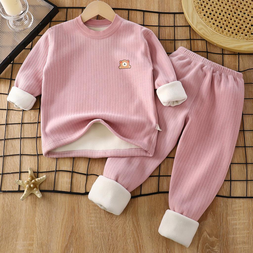 Children's Warmth Set with Thick Velvet for Autumn and Winter, New Baby Underwear, Mid Autumn Clothes, Autumn Pants, Children's Set