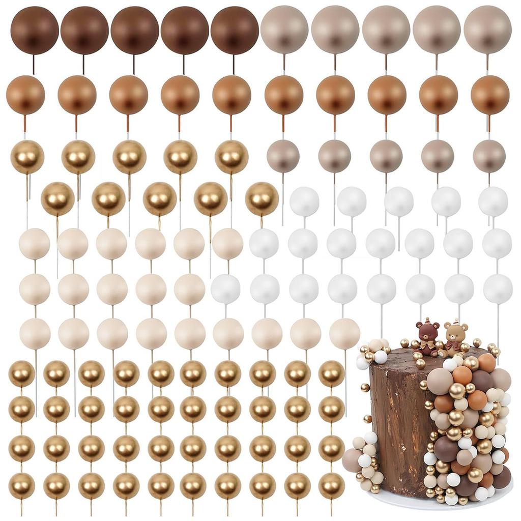 97PCS Ball Cake Toppers Cake Decorations Foam Ball Cupcake Picks DIY Cake Insert Toppers for Birthday Party Wedding Baby Shower