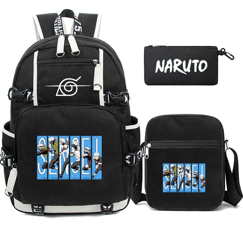 3 stk/sett Anime Naruto Uzumaki ryggsekk for tenåringsgutt jente tilbake til skolen ryggsekk Student skolesekk menn kvinner fritid reiseveske