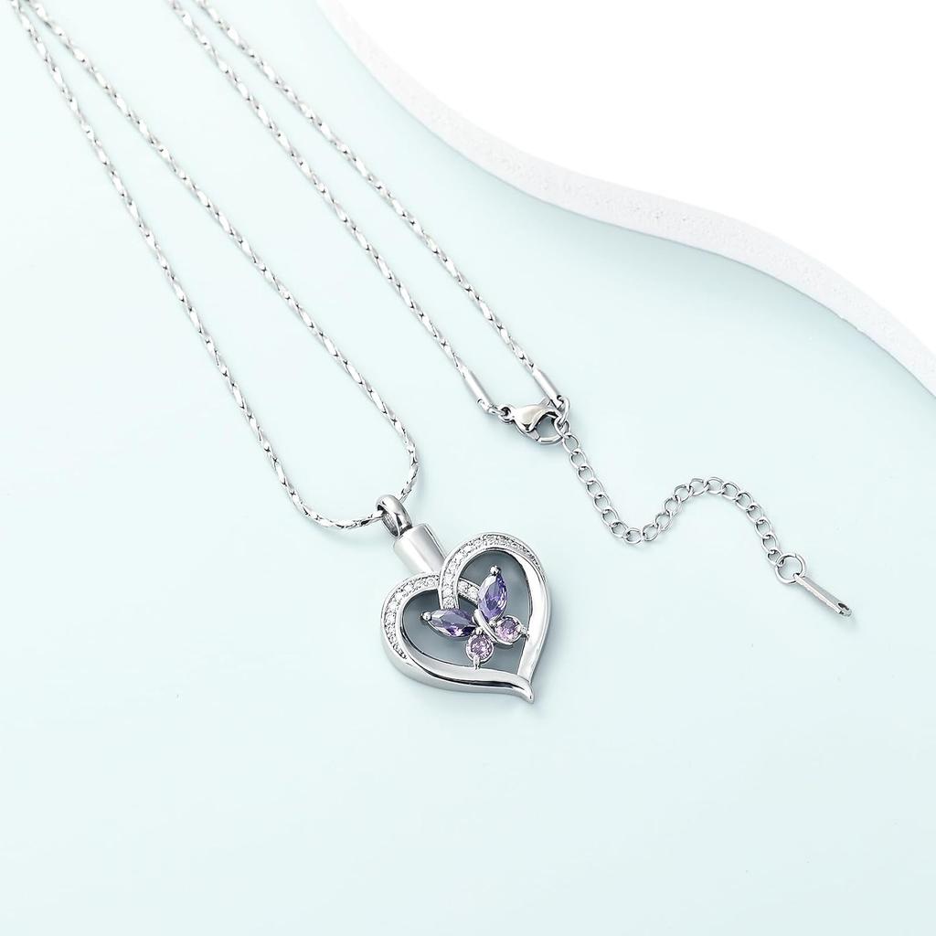 Imrsanl Butterfly Urn Necklaces for Women Girls Birthstone Cremation Jewelry Urns Pendant for Human Ashes Memorial Locket Keepsake Jewelry