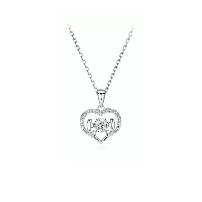 

Sterling Silver Deer Necklace with Bouncing Heart Pendant - Unique Gift for Women, Girlfriend s Birthday or Christmas 925 Silver