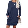 Women's Fashionable Long-sleeved Solid-color Round-neck Pocket Dress