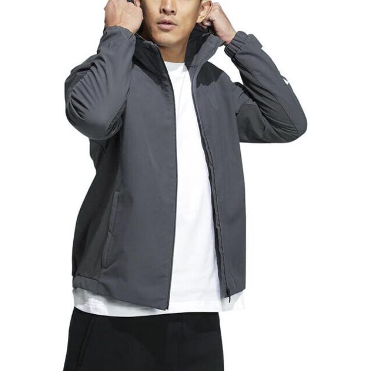 Adidas Striped Print Hooded Jacket Men Jackets Grey H40881