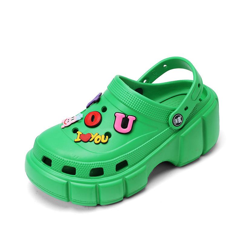 2025 new heightening hole shoes women's sandals wear platform fashion bag head slippers summer high heel sandals tide