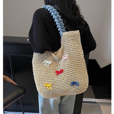 New Handwoven Bag Cute Bow Beach Bag Fashion Casual Shoulder Straw Woven Tote Bag Vacation Wind Bag