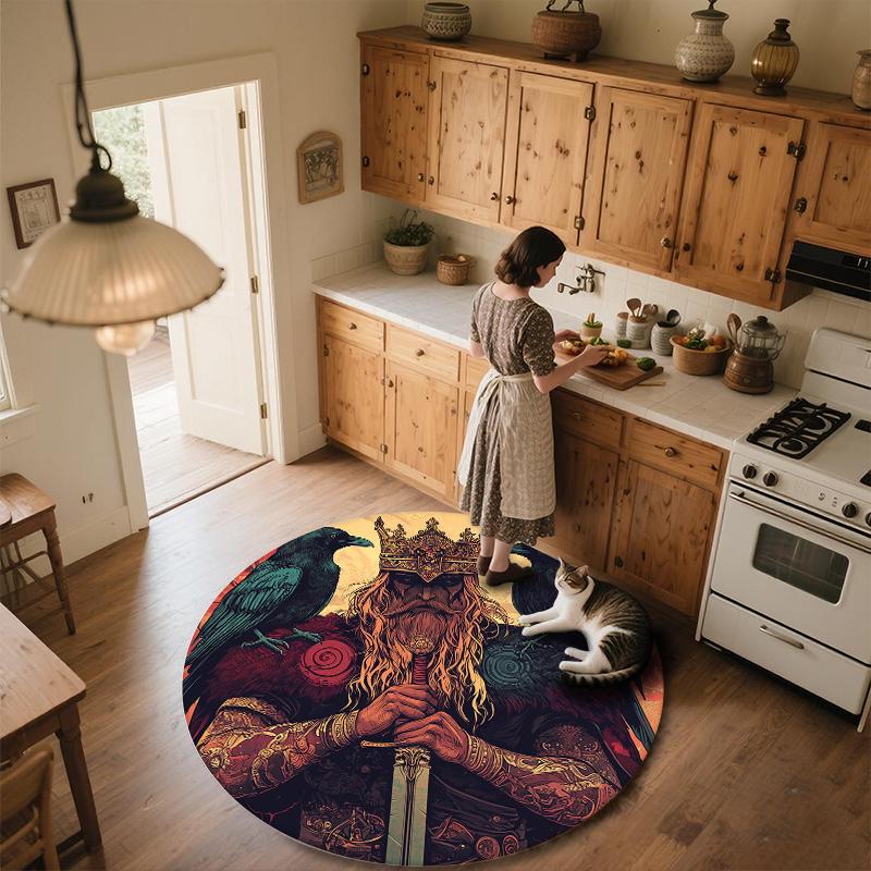 Viking Figures,Round Area Rug,Carpet Rug for Living Room Bedroom Sofa Playroom Decor,Non-slip Floor Mat