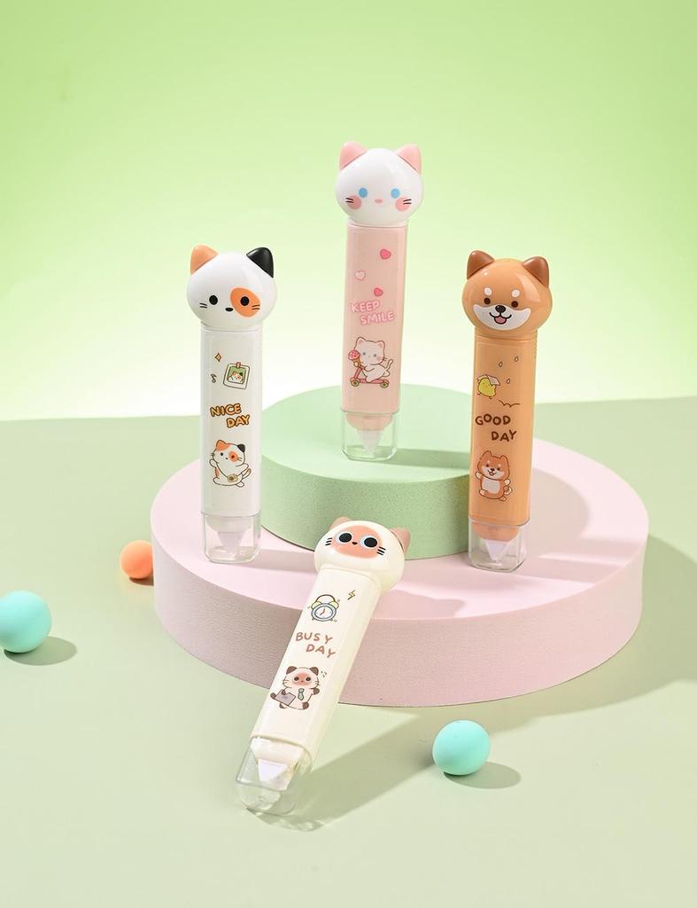 1/4pcs Busy Cat Correction Tape & Glue Stick Cute Cartoon Kitty Dual-side Function Correcting Tapes Adhesive