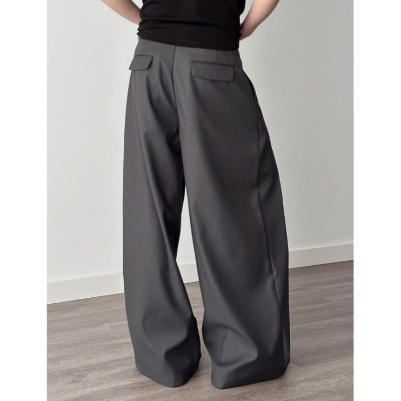 Herren Sommer Design Falten A-Linie Weite Beine Hose Lässig Lockerer Schnitt Fließend Bodenlang Anzugshose