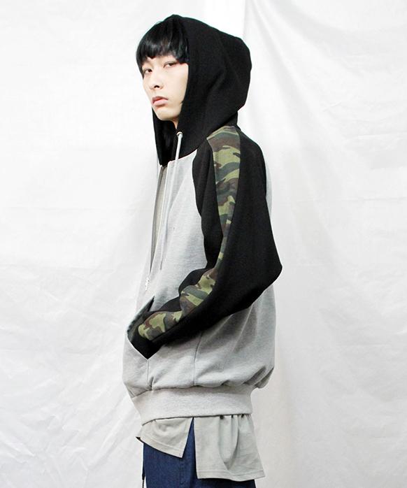 Demarc Camo Color Block Hooded Zip-Up Jumper Grey