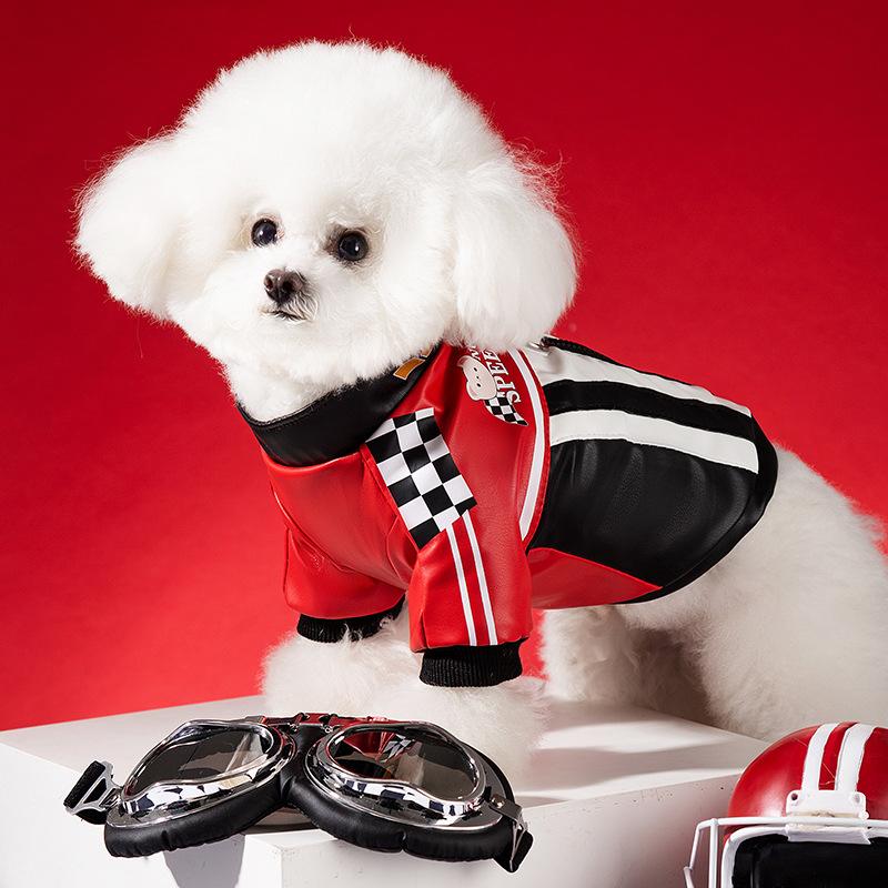 Autumn and Winter Dog Clothes Trendy Cool Locomotive Style Clothes Leather Warm Jacket Leather Jacket Medium and Small Dog Pet Clothes