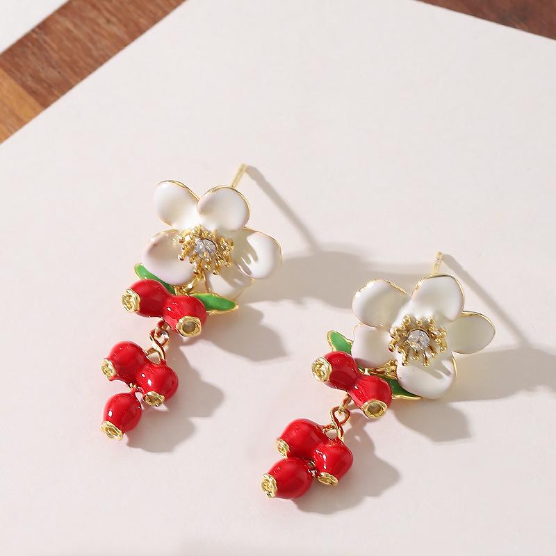 

Mori temperament simple enamel dripping oil flower fringed earrings light luxury high sense square round face thin long earrings