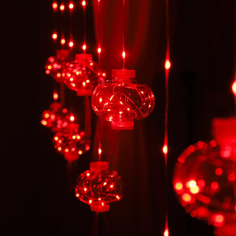 In-Stock New Year Red Lantern LED Curtain Lights for Festive Atmosphere and Spring Festival Decoration