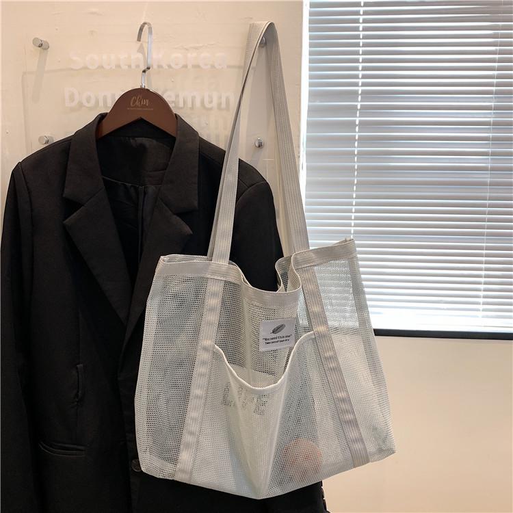 2025 One-Shoulder Transparent Mesh Tote Bag - Large Capacity Beach/Shopping Bag