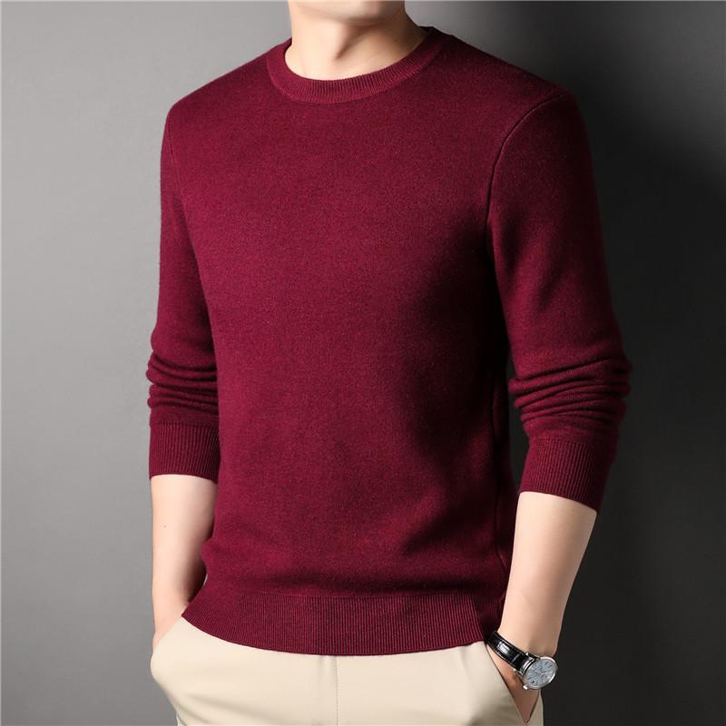 Men’s Slim Fit Solid Crew Neck Business Knit Sweater