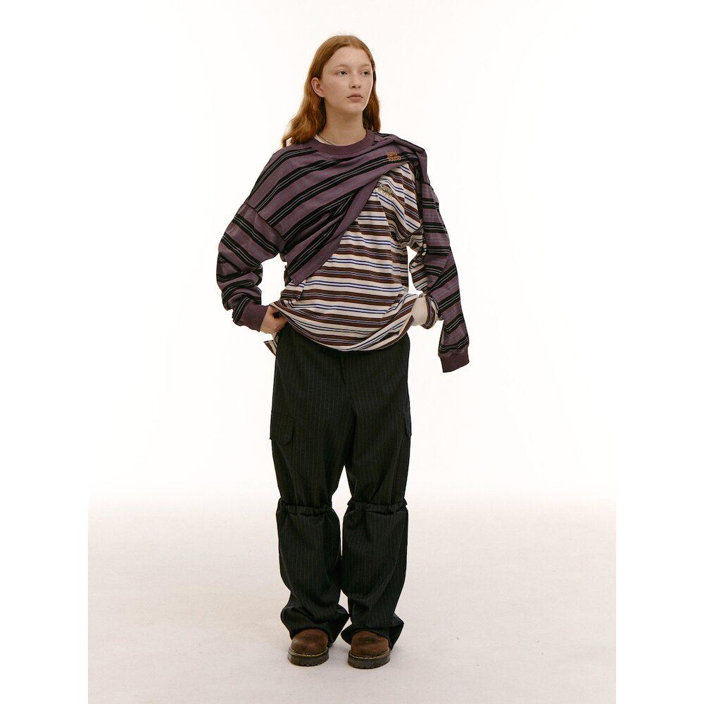 Saendeusaundeu (Unisex) Suiting Material Wide Elastic Pants Navy