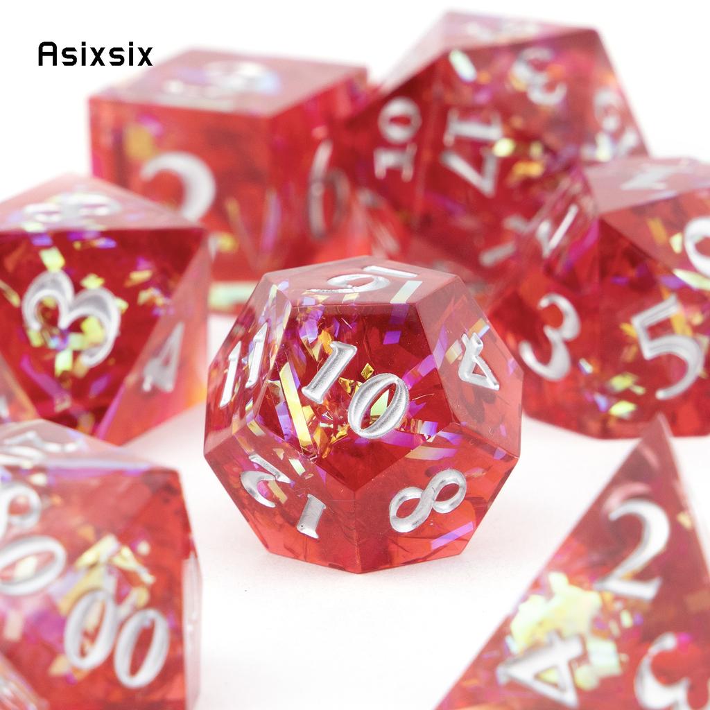 7 Pcs Red Resin White Number Sharp Edge Dice Polyhedral Dice Suitable For Role-Playing Dice PropBoard Game