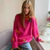 Herbst Rundhals Rose Print Gestrickte Pullover Frauen Winter Neue Mode Lose Pullover Pullover Weibliche Vintage Elegante Warme Casual Strickwaren Tops 24647