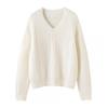 2025 Women's Wool V-neck Cable Knit Long Sleeve Sweater - Loose Fit Cashmere Autumn Winter Top