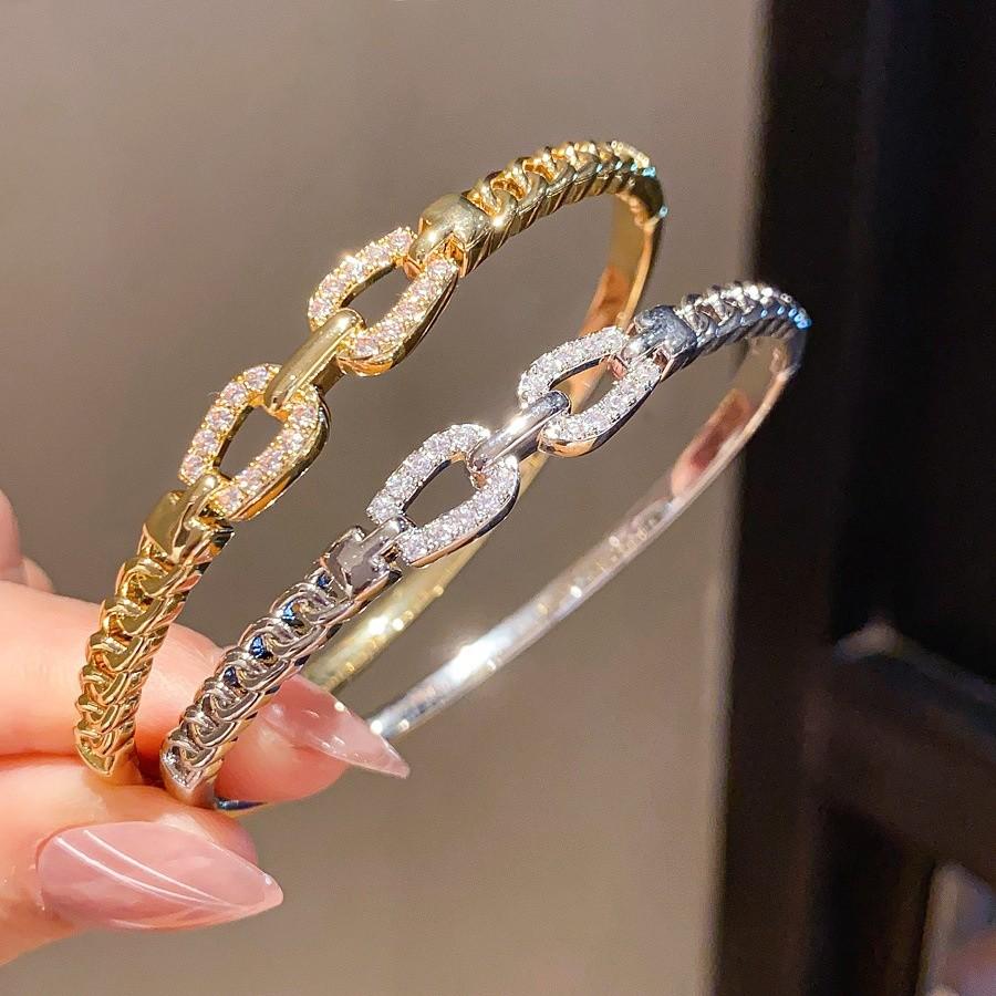 Minimalist Gold Plated Zircon Double Band Bracelet For Fashionable Women