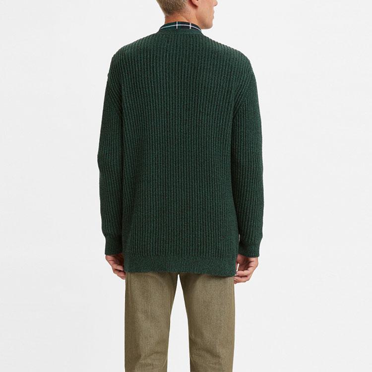 Levis Midnight Blue Label Series V-Neck Solid Long Sleeve Comfortable Casual Knit Sweater Men Sweater Green A0291-0000