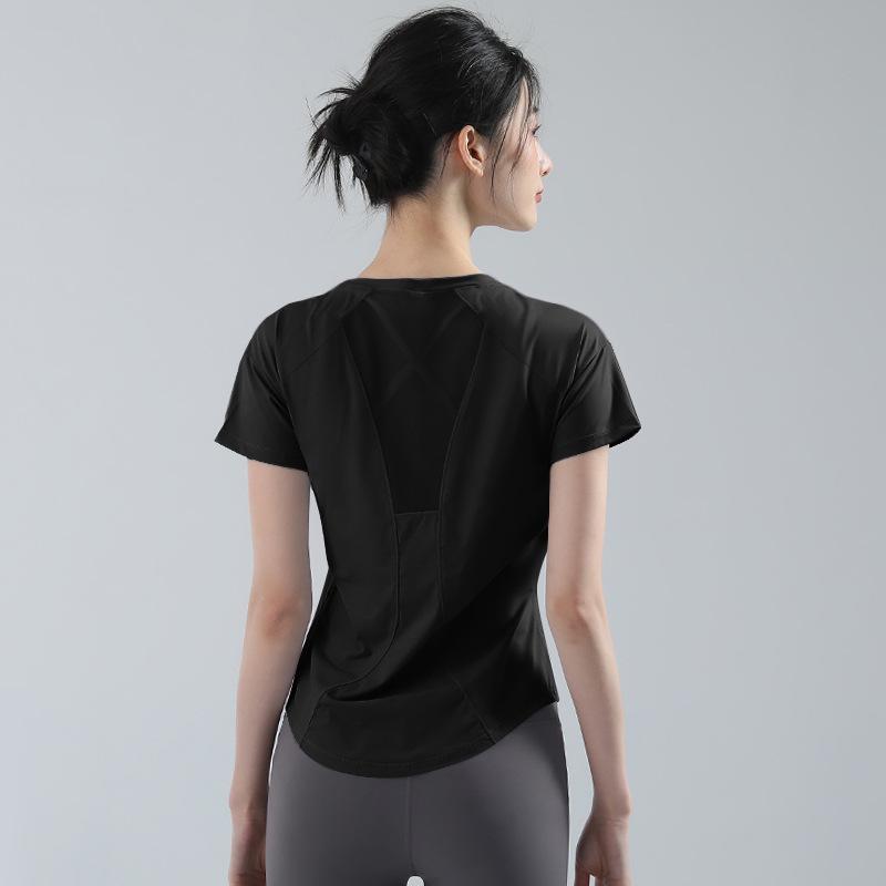 Yoga clothes women's Pilates training clothes summer thin loose quick-drying running sports fitness tops breathable mesh