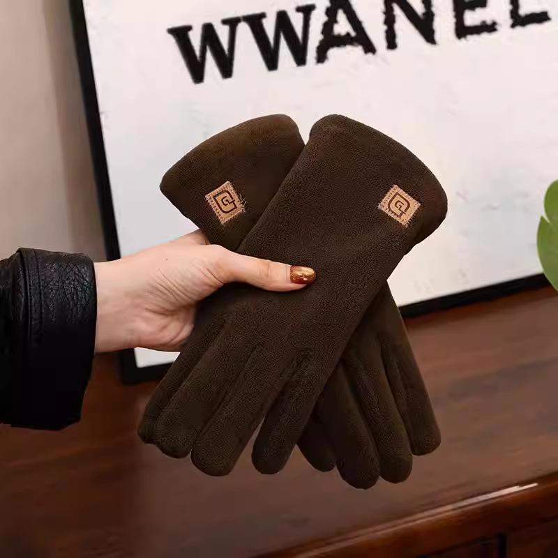Lamb Wool Thermal Gloves Women's 2025 New High-value Cycling Windproof and Cold-proof Driving Cotton Gloves