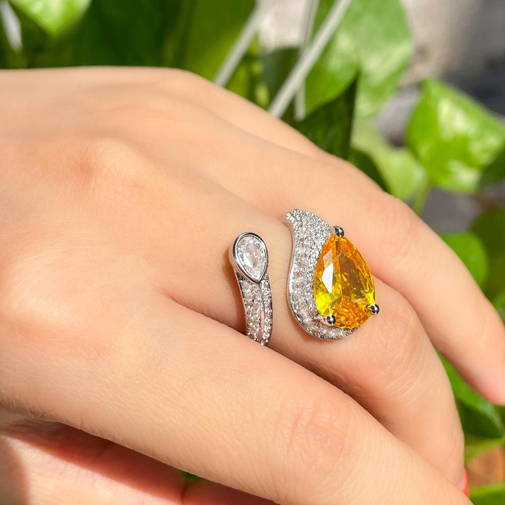 CMM Jewelry Damen-Ring im europäischen Stil mit großem Zirkonia und geometrischem Muster