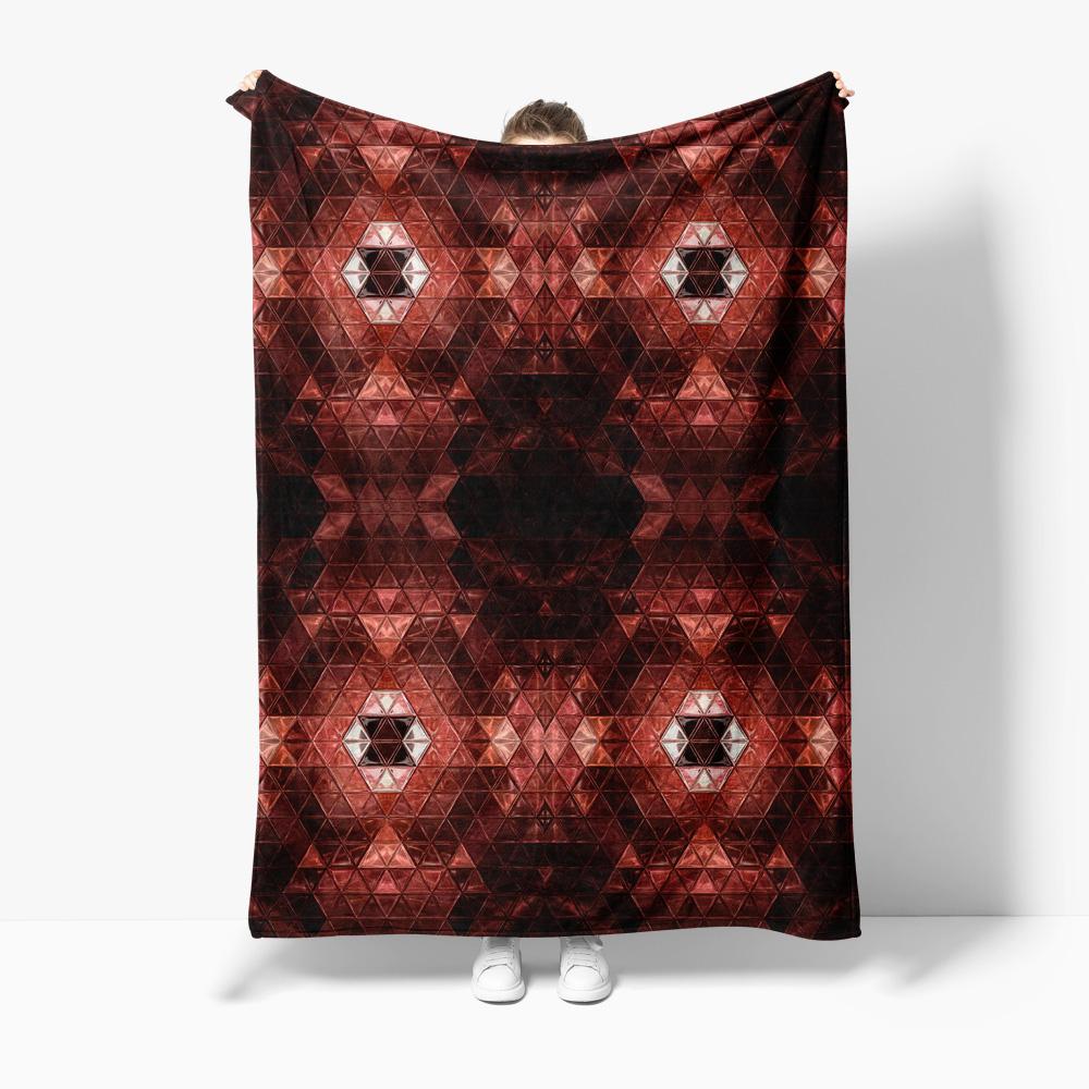 Geometric Red Rose Pattern Fleece Blanket Soft Cozy Throw Bed Sofa Decorative Warm Throw Blanket 75x100cm