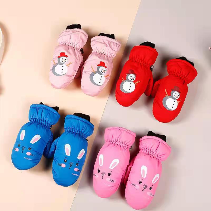 Kids' Cartoon Ski Mittens: Warm, Windproof, Waterproof, for Ages 3-10
