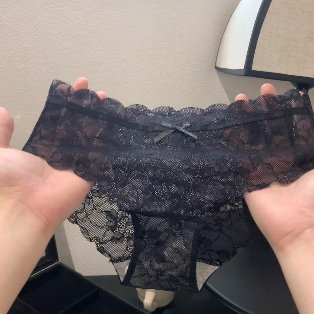 Sweet Bow Lace Flower Panties Transparent Low Waist French Style Briefs Lace Mesh Briefs Lady