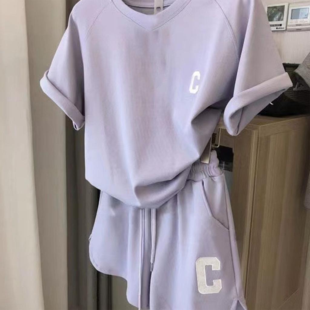 Loose Short-sleeved T-shirt Casual Shorts Sports Print Letter Casual Two-piece Suit