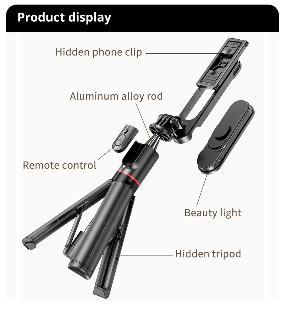 Wireless Selfie Stick Tripods Stand Foldable Monopod With LED Fill Light Bluetooth Remote Control For Smart Phone Shooting Live