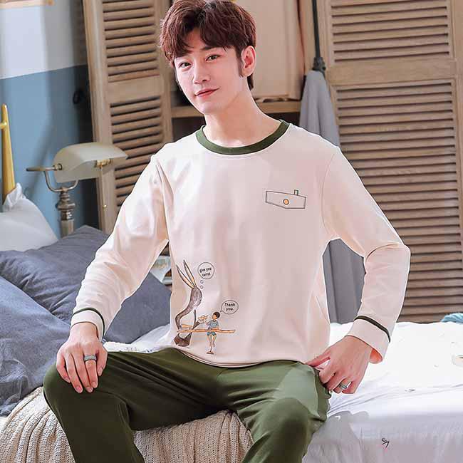 Autumn Winter Cotton Cartoon Men's Pajamas Couple Pajamas Set Casual Male Sleepwear Night Homewear