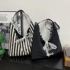 Large capacity striped bag women's new trendy fashion tote bag female college student class handbag female