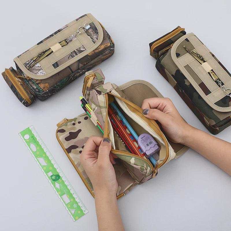 Lezhiyuan Camouflage Multi-Functional Oxford Pencil Case for School Boys - Large Capacity Stationery Bag with Gun Design.
