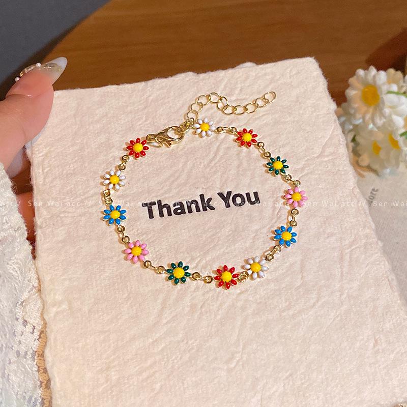 Дофамин маленький цветок маргаритки ожерелье браслет набор маленький свежий пряный девушка ключичная цепочка женская новая модель