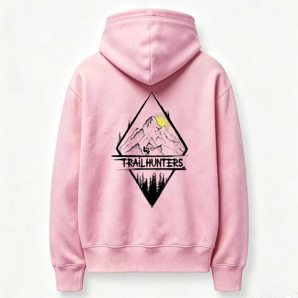Trailhunters Mountain Forest Graphic Hoodie Back Print Long Sleeve Pullover Sweatshirt Outdoor Hiking Casual Streetwear Hooded