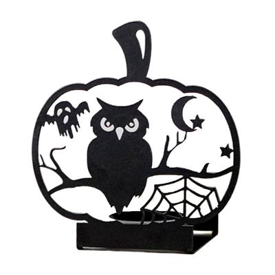 Halloween Pumpkin Candle Holder Owl Bat Spider Ghost Tealight Candle Stand Metal Candlestick Decoration Table Sign Centerpiece Desktop Ornament