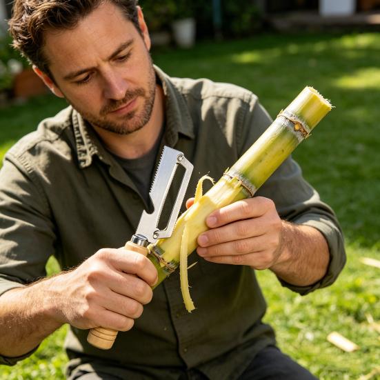 Curățător de legume cu mâner ergonomic din lemn 2-în-1 Deschizător de sticle Lamă lată curbată Curățător ascuțit pentru cartofi mere citrice morcovi Gadgeturi de bucătărie