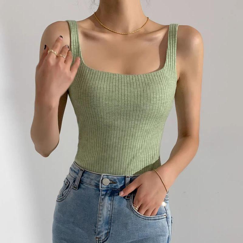 

INS Жилет с нагрудной подкладкой Летняя одежда 2024 Новое поступление Женская мода Слим Сексуальный Легко сочетающийся Топы на бретелях с широкими лямками в полоску Green S